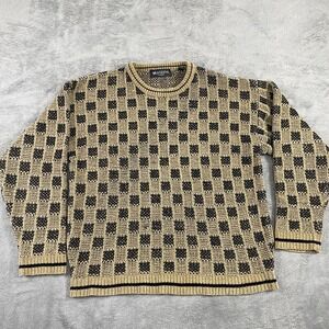 BRANDINI Le Collezioni Mens Sweater Size M Checkered Wool Blend Knit Long Sleeve